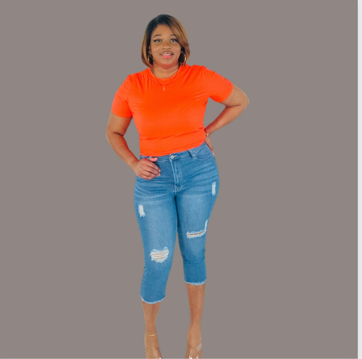 Plus Size Mid Denim Capris