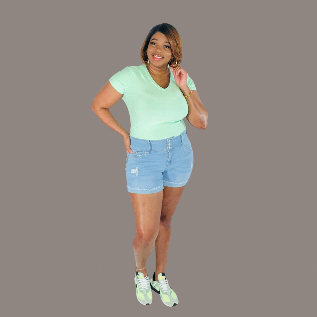 Plus Size Light Wash Ripped Shorts Simply Divine by Nicole