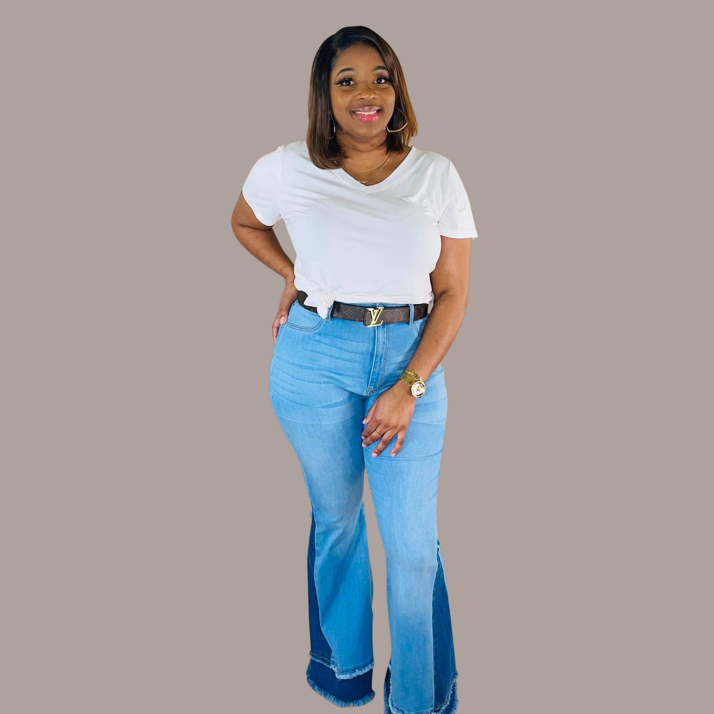 Double Denim Bell Bottom Jeans