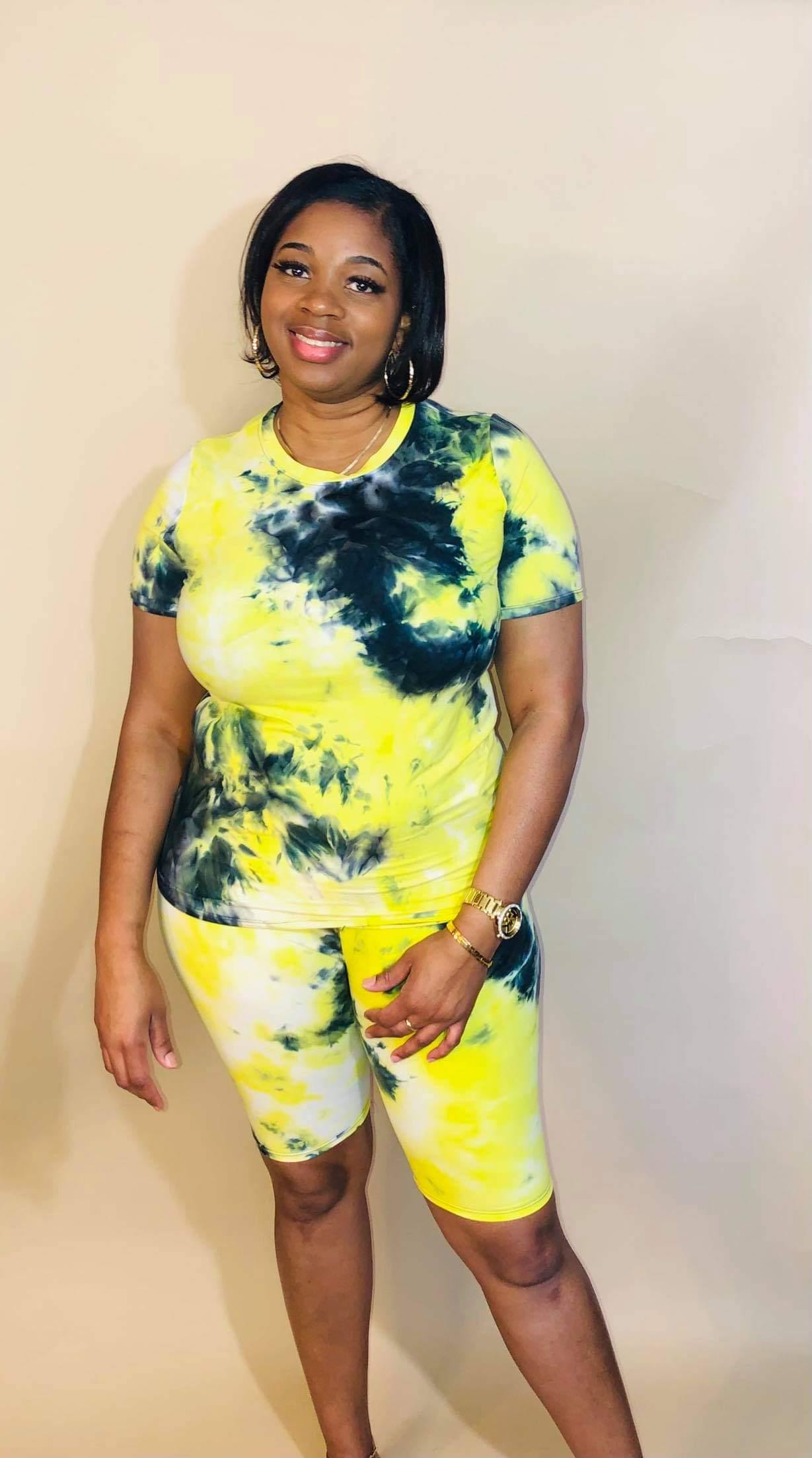 Yellow Tie Dye Biker Set - Simply Divine by Nicole