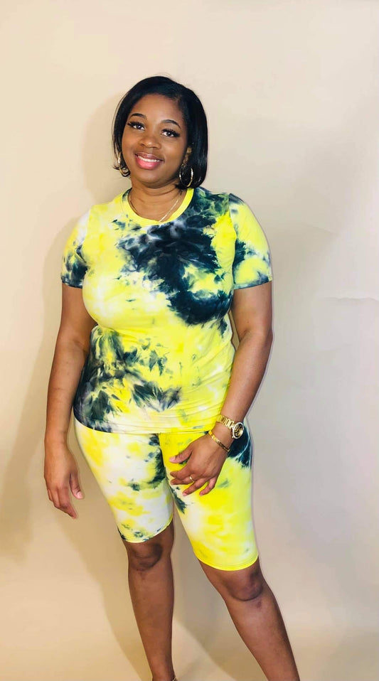 Yellow Tie Dye Biker Set - Simply Divine by Nicole