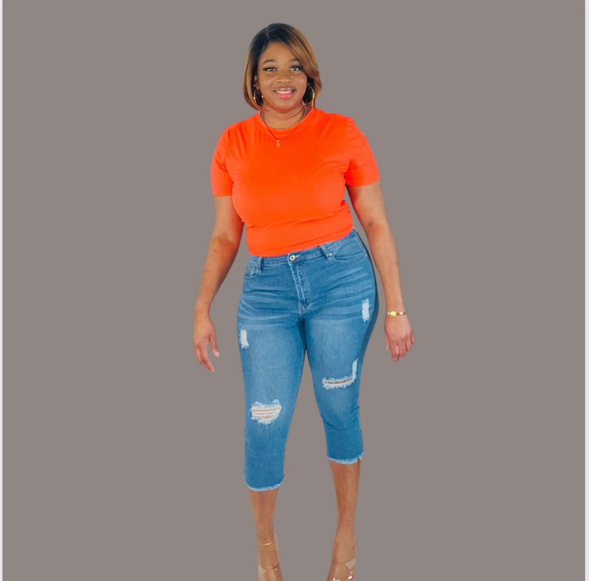 Plus Size Mid Denim Capris