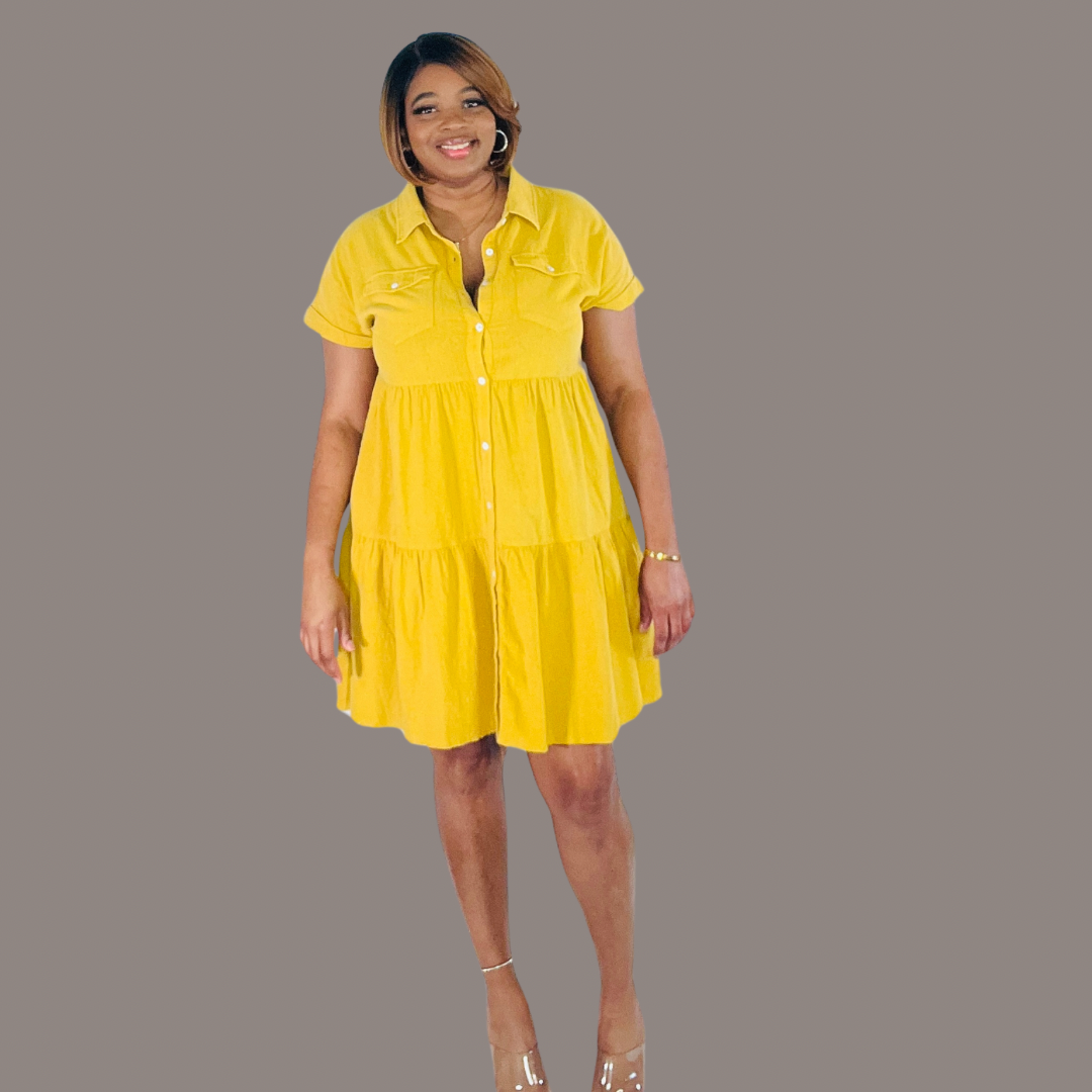 Yellow Tiered Shirt Dress