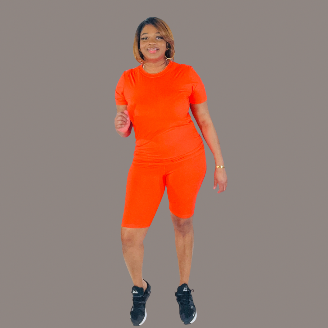 Plus Size Neon Orange Biker Set