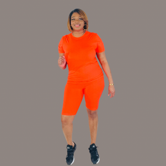 Plus Size Neon Orange Biker Set