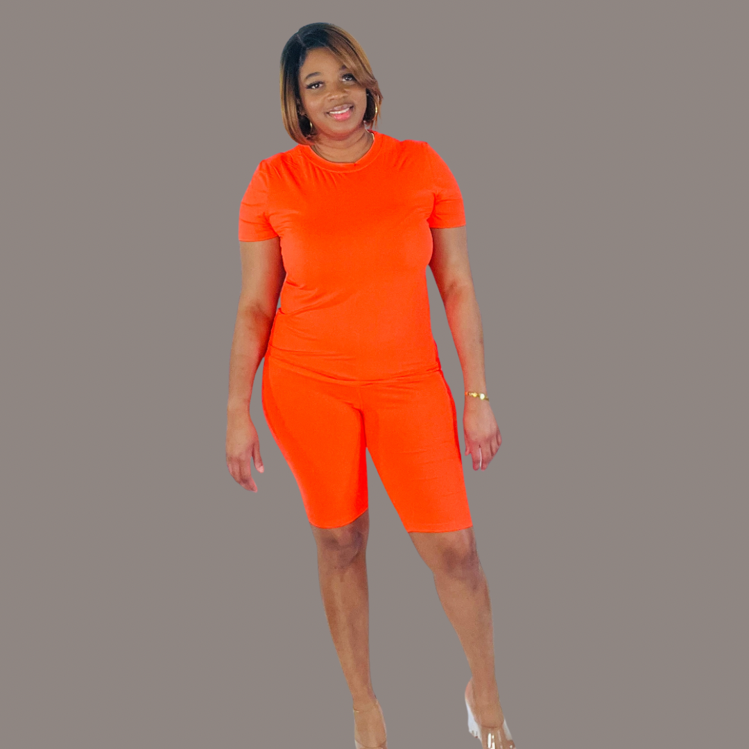 Plus Size Neon Orange Biker Set