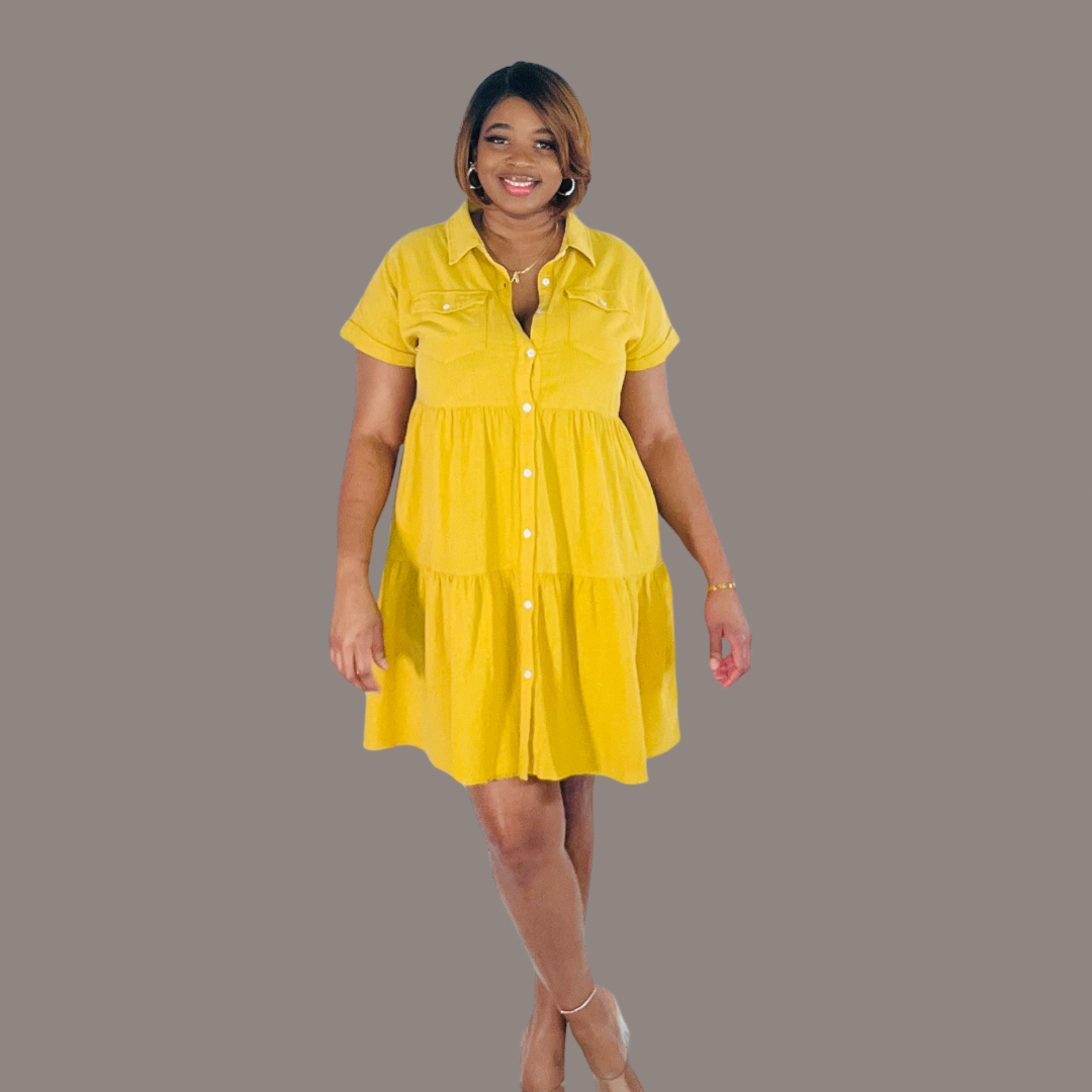 Yellow Tiered Shirt Dress