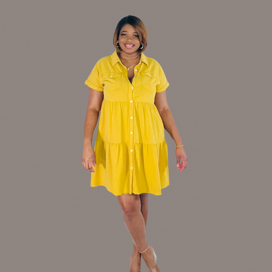 Yellow Tiered Shirt Dress