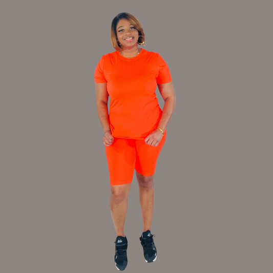 Plus Size Neon Orange Biker Set