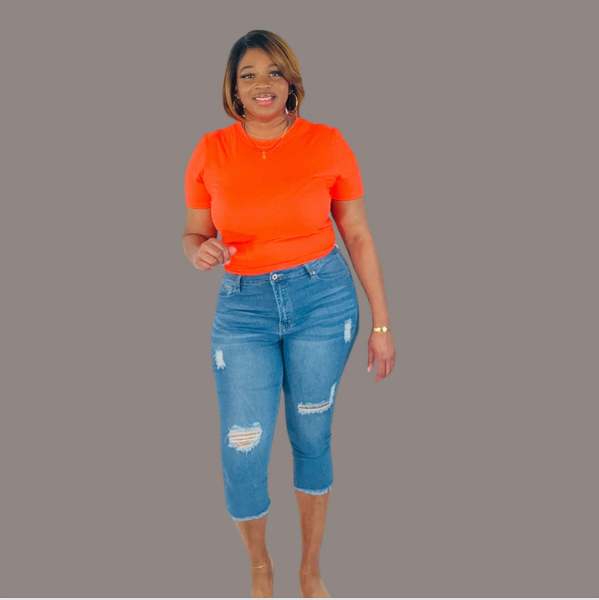 Plus Size Mid Denim Capris