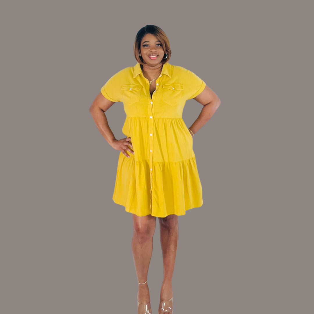 Yellow Tiered Shirt Dress