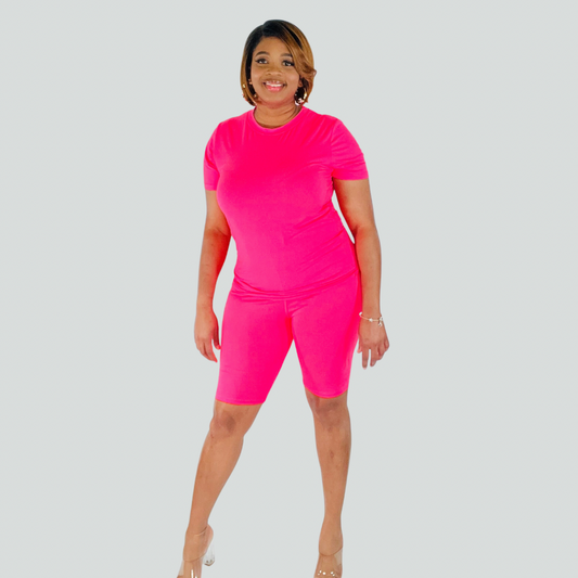 Plus Size Neon Pink Biker Set