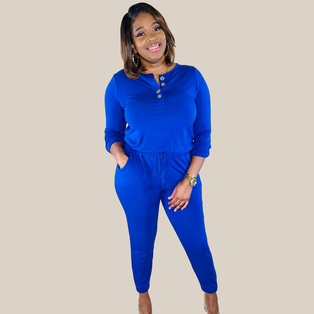 Keepin It Real Jogger Jumpsuit- Mid Navy