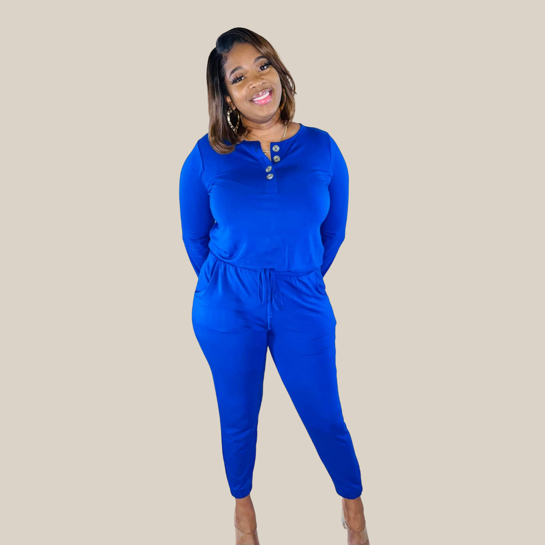 Keepin It Real Jogger Jumpsuit- Mid Navy