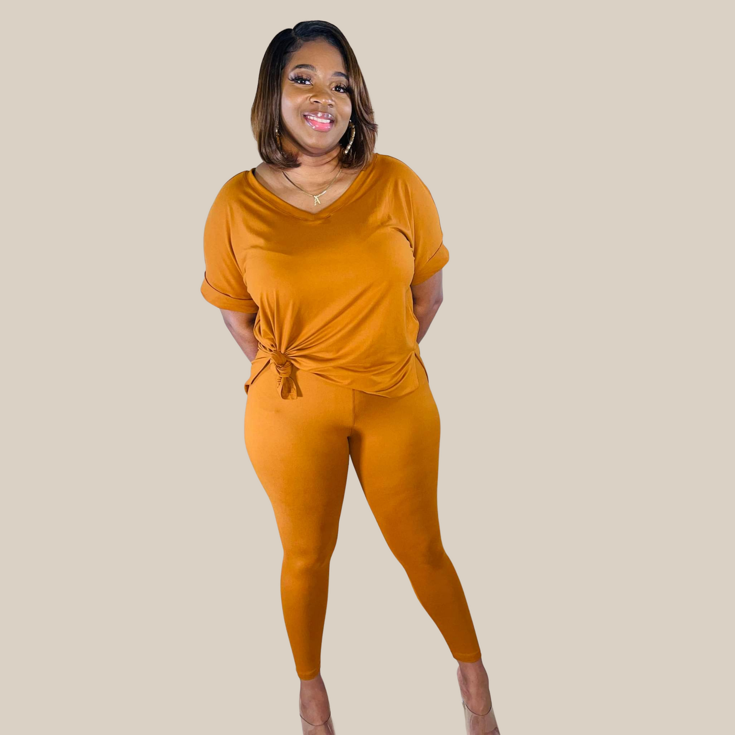 Almond V-Neck Legging Set