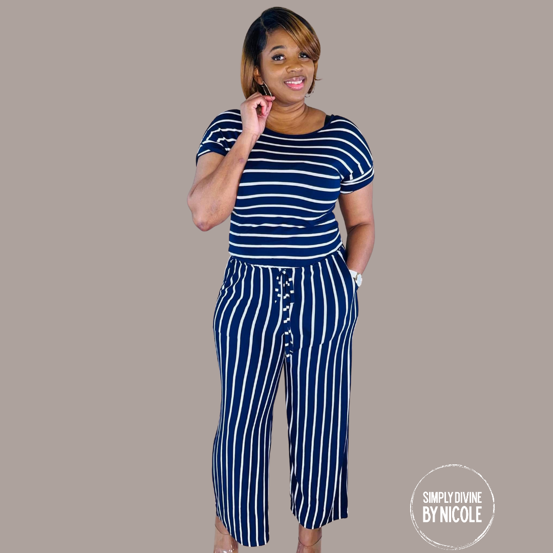 Stripe Drawstring Jumpsuit