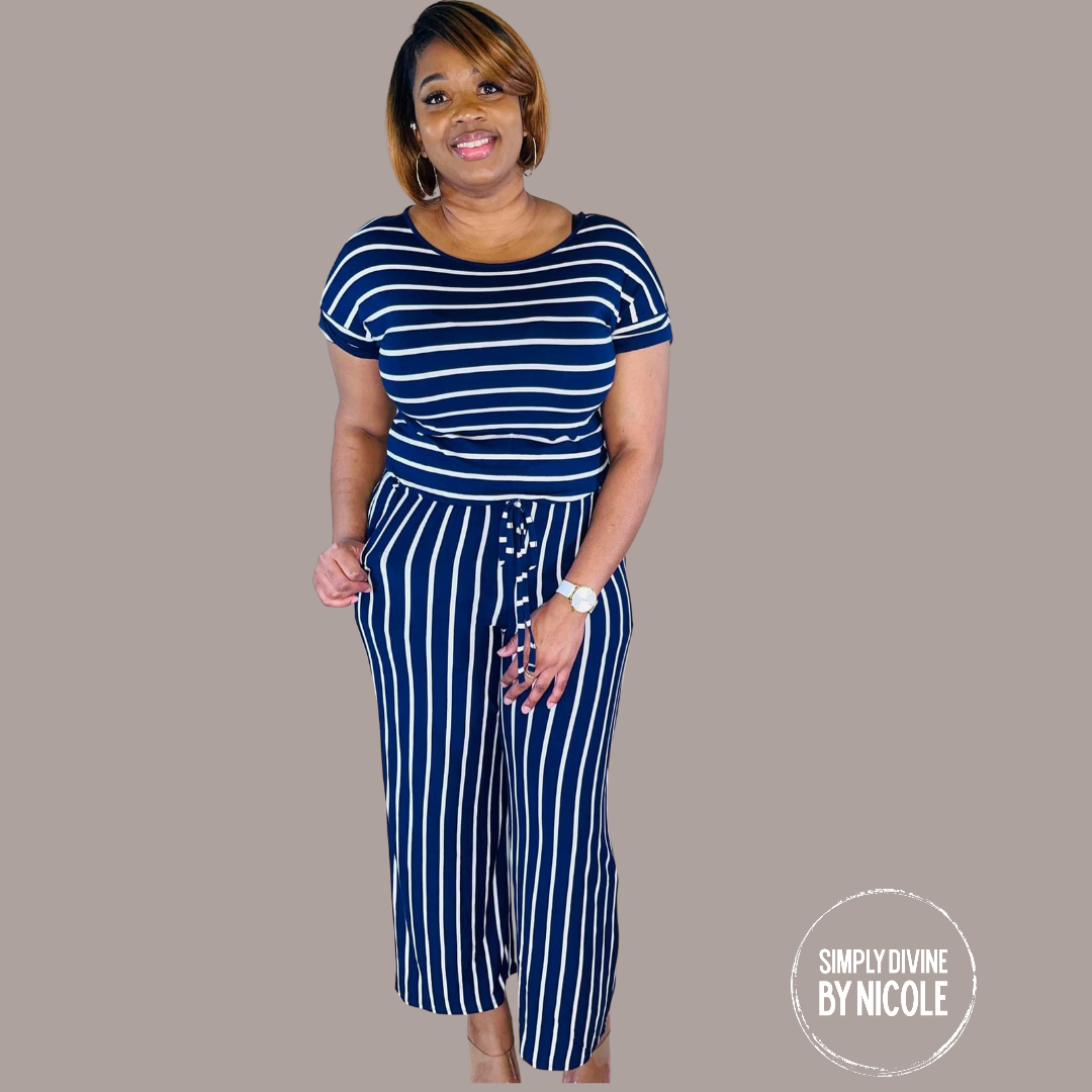 Stripe Drawstring Jumpsuit