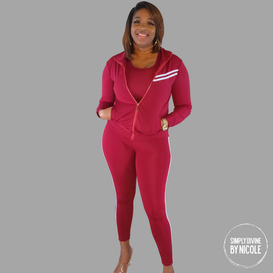 3pc Burgundy Legging Set