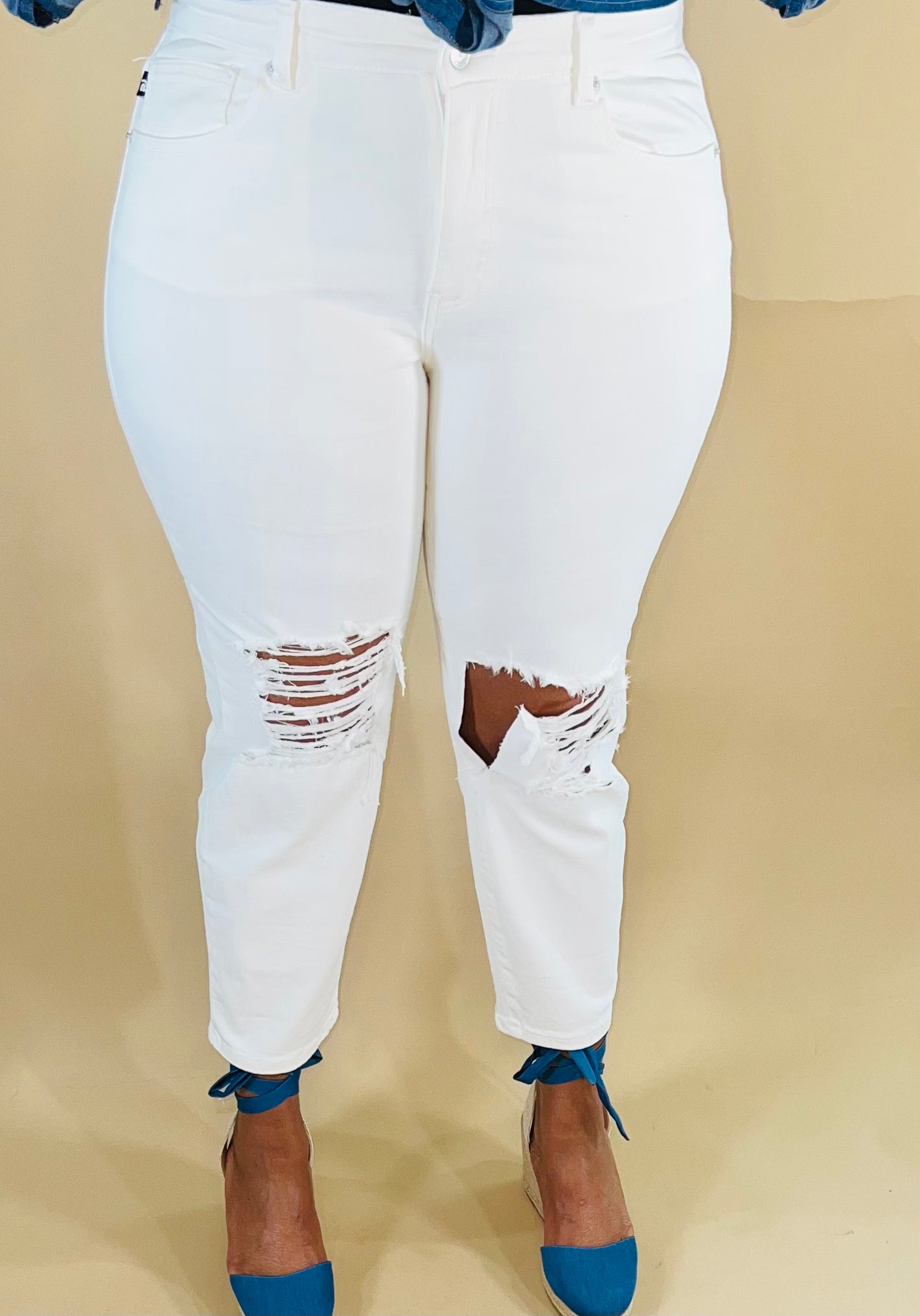 White Plus Size High Rise Slim Straight Pants