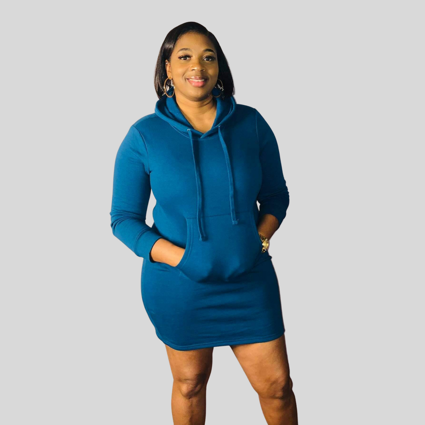 Teal Hoodie Sweatshirt Dress