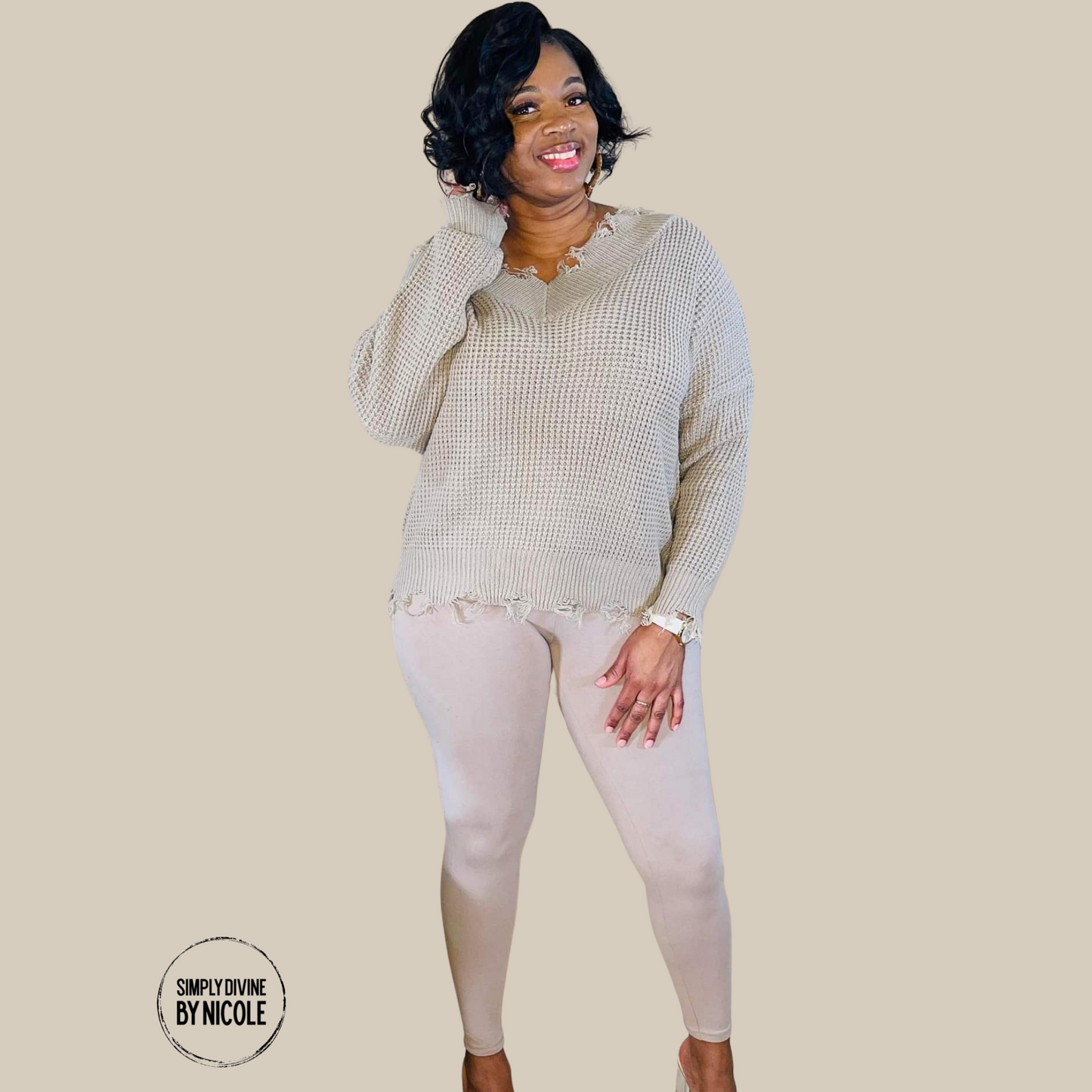 Plus Size Distressed Waffle Sweater