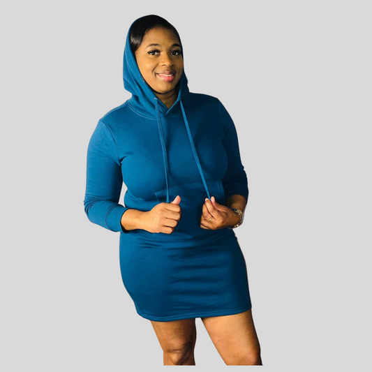 Teal Hoodie Sweatshirt Dress