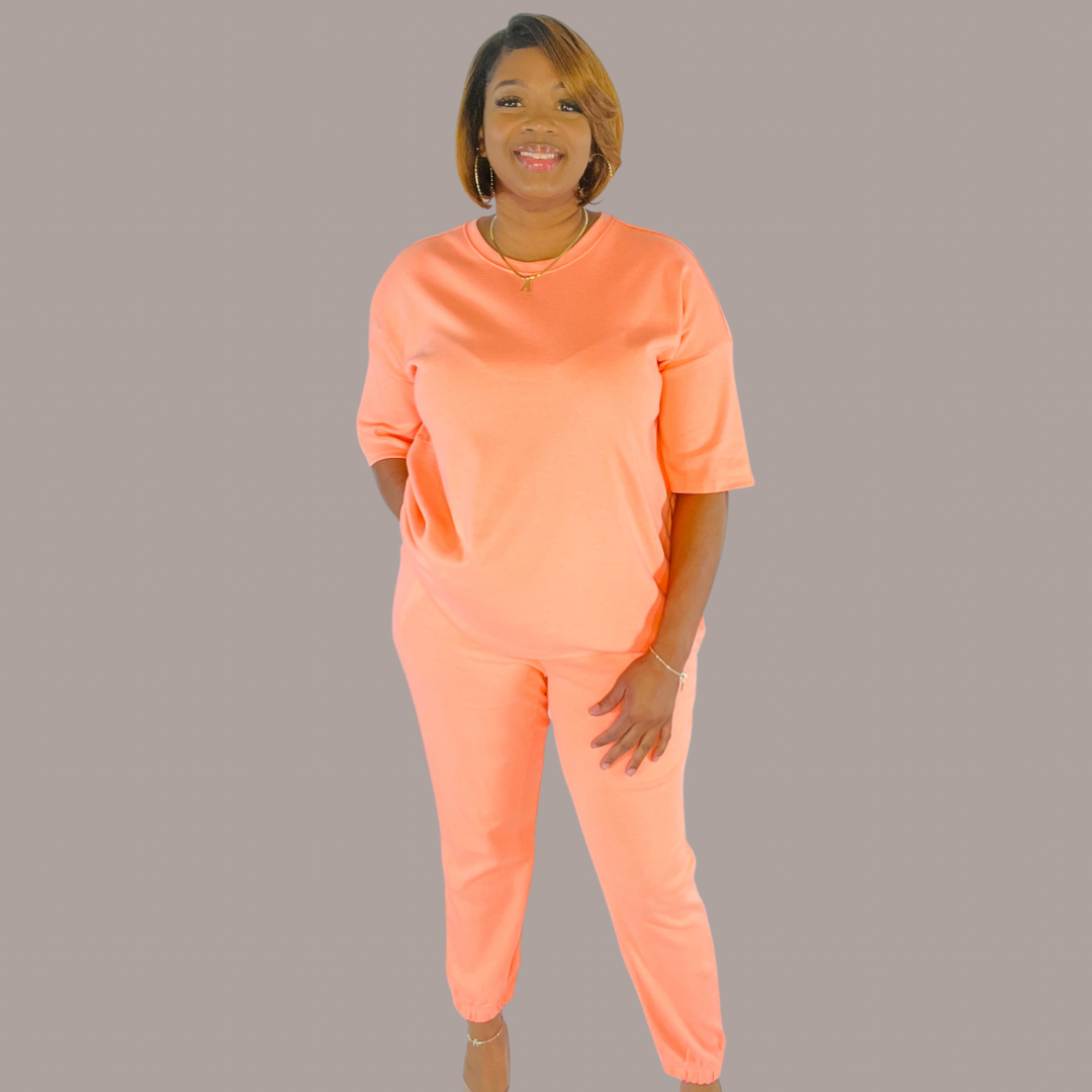 Plus Size Neon Coral Luxe Jogger Set