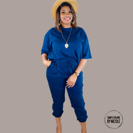 Plus Size Navy Blue Luxe Jogger Set